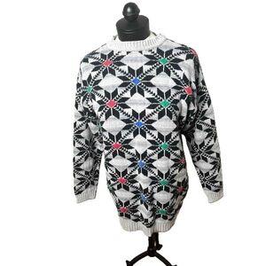 Liz Claiborne  Holiday‎ Snowflake Cotton Crew Knit Sweater Small Gray Green Red